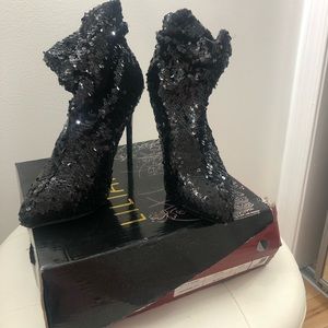 Black sequin shoe booties